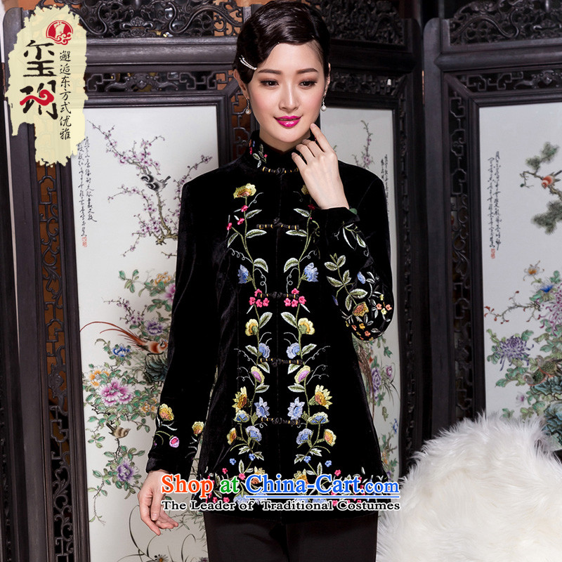 The Seal of 2015 autumn and winter flower embroidery velvet jacket of nostalgia for the middle-aged Chinese ethnic moms clothes with Tang-pack Black?M