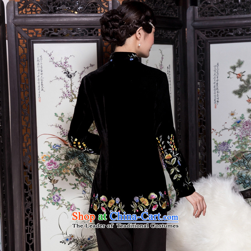 The Seal of 2015 autumn and winter flower embroidery velvet jacket of nostalgia for the middle-aged Chinese ethnic moms clothes with Tang-pack Black M seal decreased by , , , shopping on the Internet