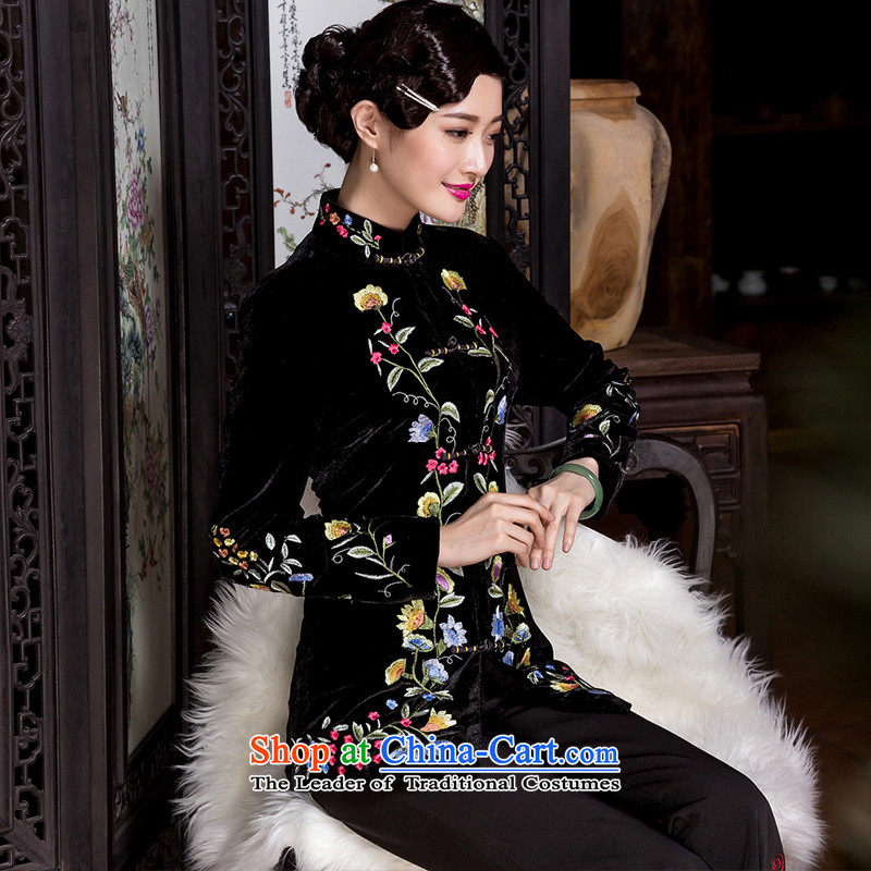 The Seal of 2015 autumn and winter flower embroidery velvet jacket of nostalgia for the middle-aged Chinese ethnic moms clothes with Tang-pack Black M seal decreased by , , , shopping on the Internet