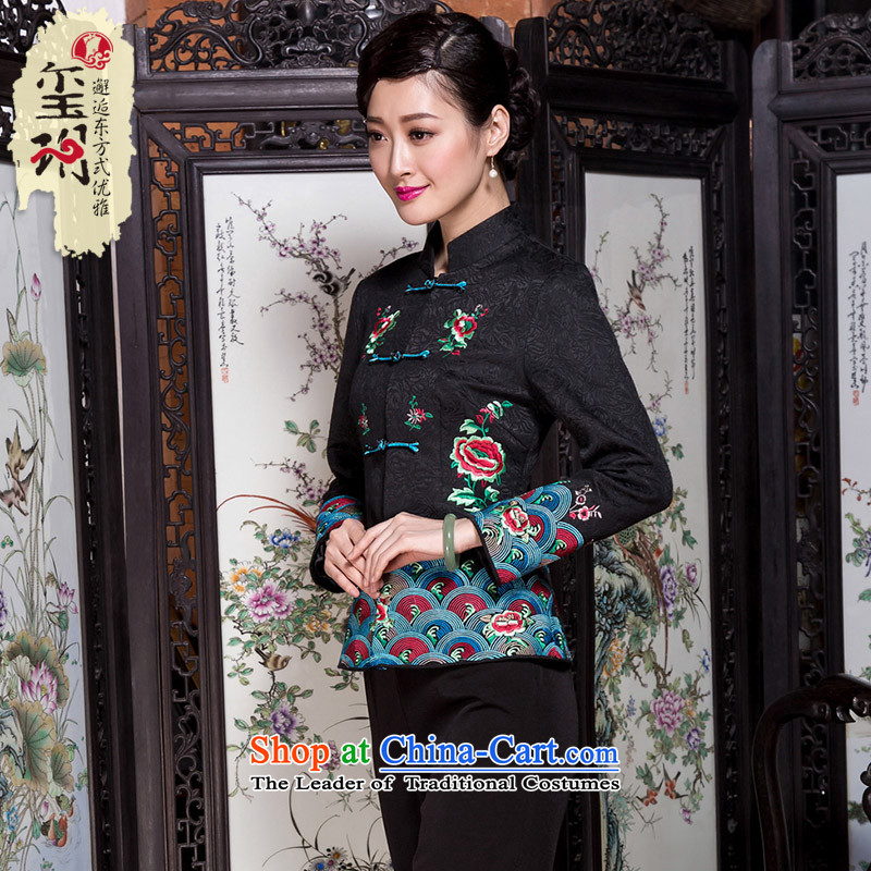 The seal of the autumn and winter 2015 new national commuter middle-aged Tang dynasty heavy industry embroidery Chinese blouses jacket Black XL, seal of , , , shopping on the Internet