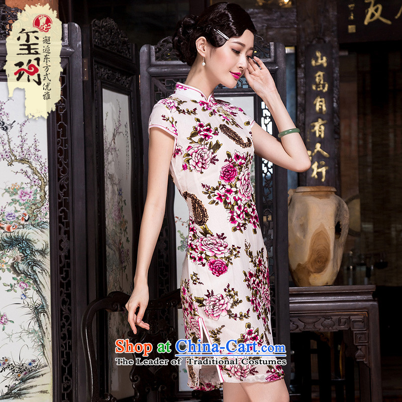 Seal spring and autumn 2015 decreased by new Silk burned lint-free retro qipao fashion, Ms. Short-sleeved long skirt picture color M, qipao seal decreased by , , , shopping on the Internet