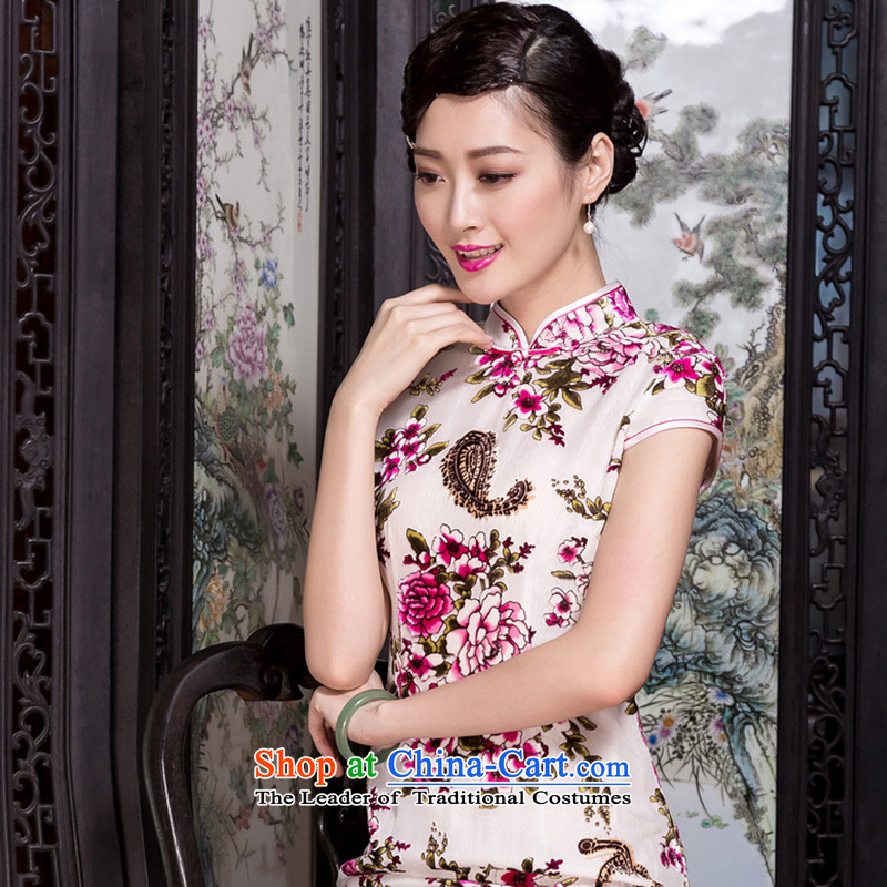 Seal spring and autumn 2015 decreased by new Silk burned lint-free retro qipao fashion, Ms. Short-sleeved long skirt picture color M, qipao seal decreased by , , , shopping on the Internet