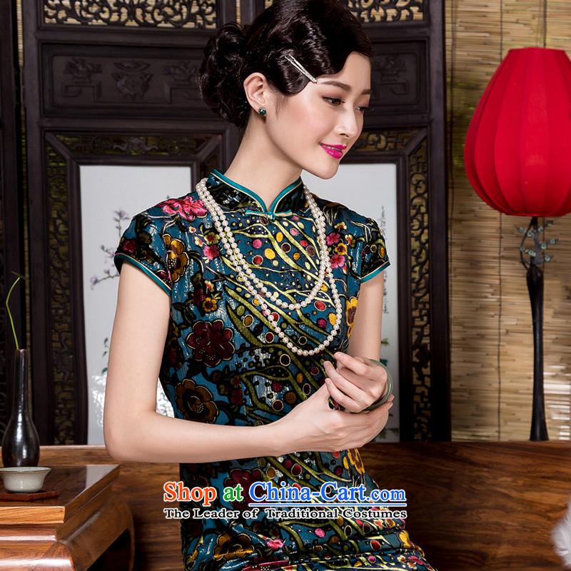 Seal of new Fall 2015 retro ethnic cheongsam dress Ms. silk burned down improved picture color XXL, cheongsam dress seal of , , , shopping on the Internet