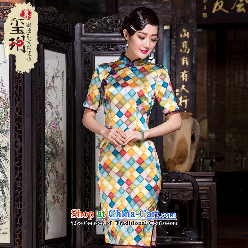 Seal of the Republic of Korea, New autumn 2015 style sub heavyweight silk cheongsam dress qipao daily Ms. banquet picture color XXL
