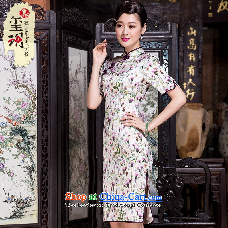 Seal of the Republic of Korea, New autumn 2015 style sub heavyweight silk cheongsam dress qipao daily Ms. banquet picture color XL 15-day pre-sale