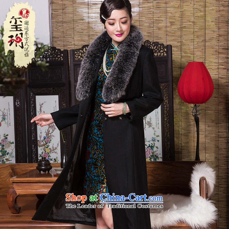 The seal of the Winter 2015 wool coat luxury fox gross? for?commuting retro in OL Long Hoodie coats black?L