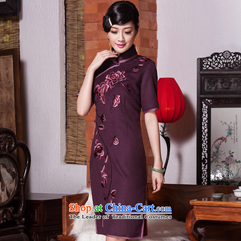 The seal of the Winter 2015 New banquet embroidery high-end cheongsam look elegant improvement by Ms. cuff cheongsam dress dark red seal has been pressed by the XL, online shopping
