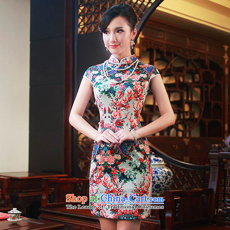 The 2014 autumn new) Ms. qipao skirt improved daily temperament and stylish Sau San cheongsam dress 4507th light blue backplane M ruyi wind shopping on the Internet has been pressed.