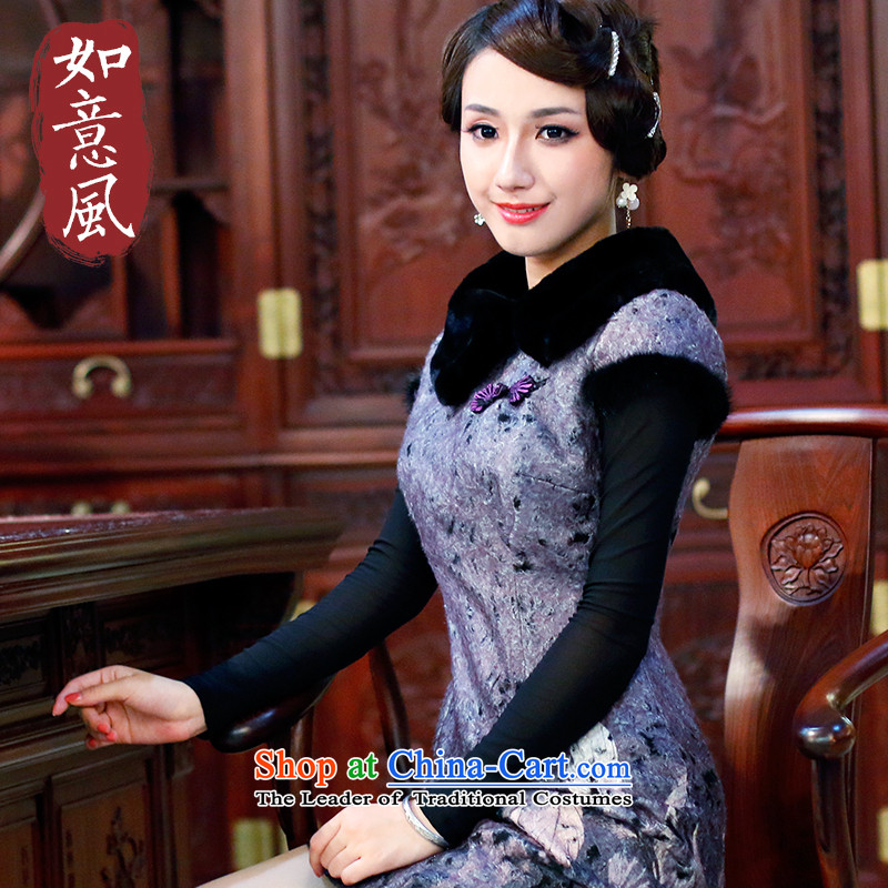 After 2014 the new wind autumn and winter female new improved gross warm collar short of qipao dresses 4355 4355 after the wind has been pressed, L, purple shopping on the Internet