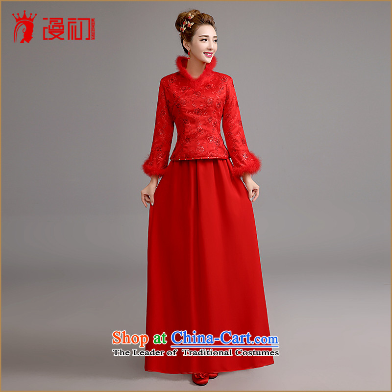 At the beginning of Castores Magi bride stylish new 2015 long-sleeved winter marriage qipao gown thickened the winter bows serving long red red M code, spilling the early shopping on the Internet has been pressed.