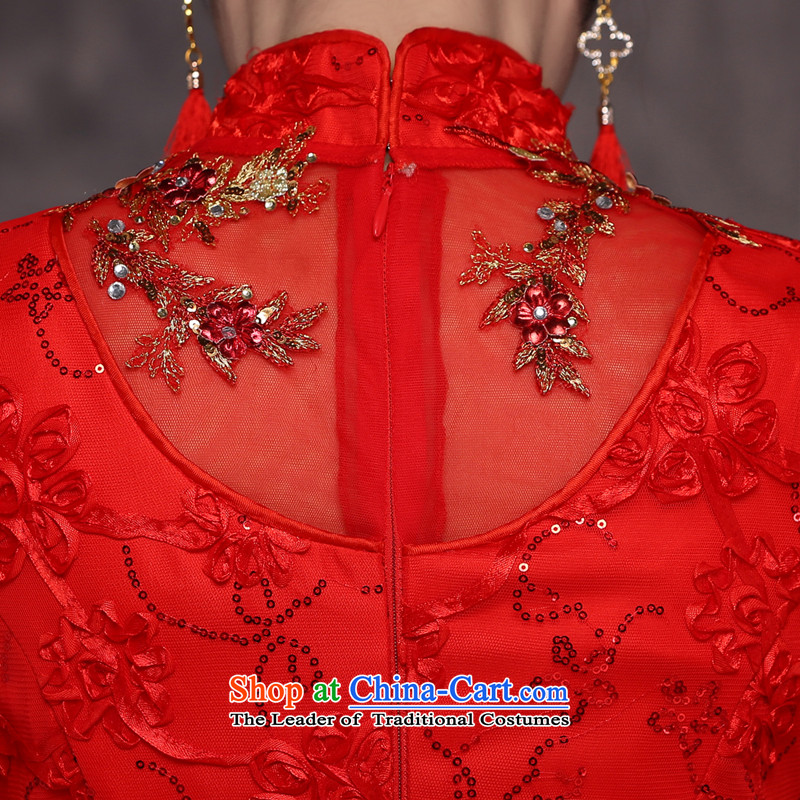 Jie mija bows Service Bridal Fashion 2015 new red qipao fall short-sleeved marriage Chinese Dress long red XS, Sau San Jie mia , , , shopping on the Internet