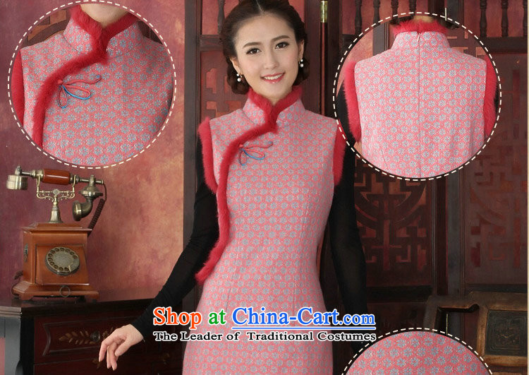 Floral autumn and winter cheongsam dress Tang Dynasty Chinese collar stylish thick lace qipao rabbit hair clip cheongsam dress dresses flower pink XL Photo, prices, brand platters! The elections are supplied in the national character of distribution, so action, buy now enjoy more preferential! As soon as possible.
