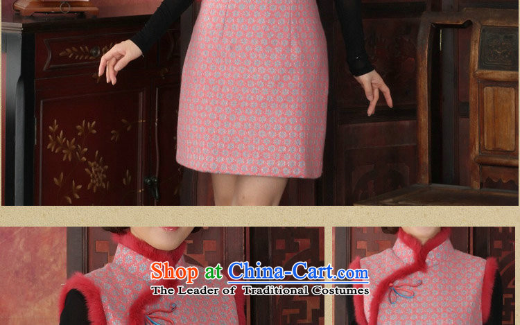 Dan smoke autumn and winter cheongsam dress Tang Dynasty Chinese collar stylish thick lace qipao rabbit hair clip cheongsam dress dresses flower pink S picture, prices, brand platters! The elections are supplied in the national character of distribution, so action, buy now enjoy more preferential! As soon as possible.