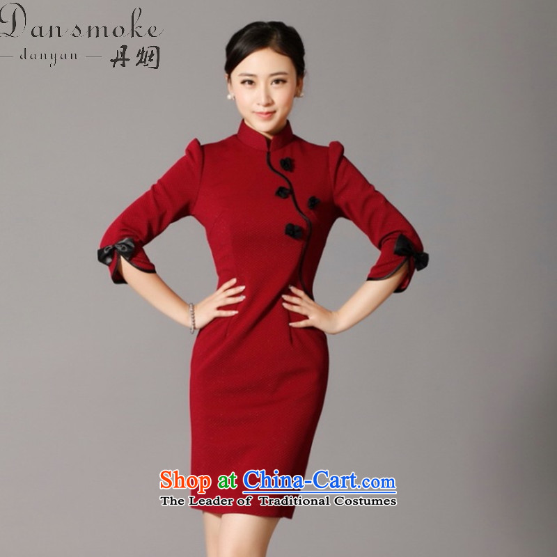 Dan smoke cheongsam dress Spring and Autumn Chinese improved collar manually stereo spend maschen-moden cheongsam dress banquet qipao wine red M Dan services smoke , , , shopping on the Internet