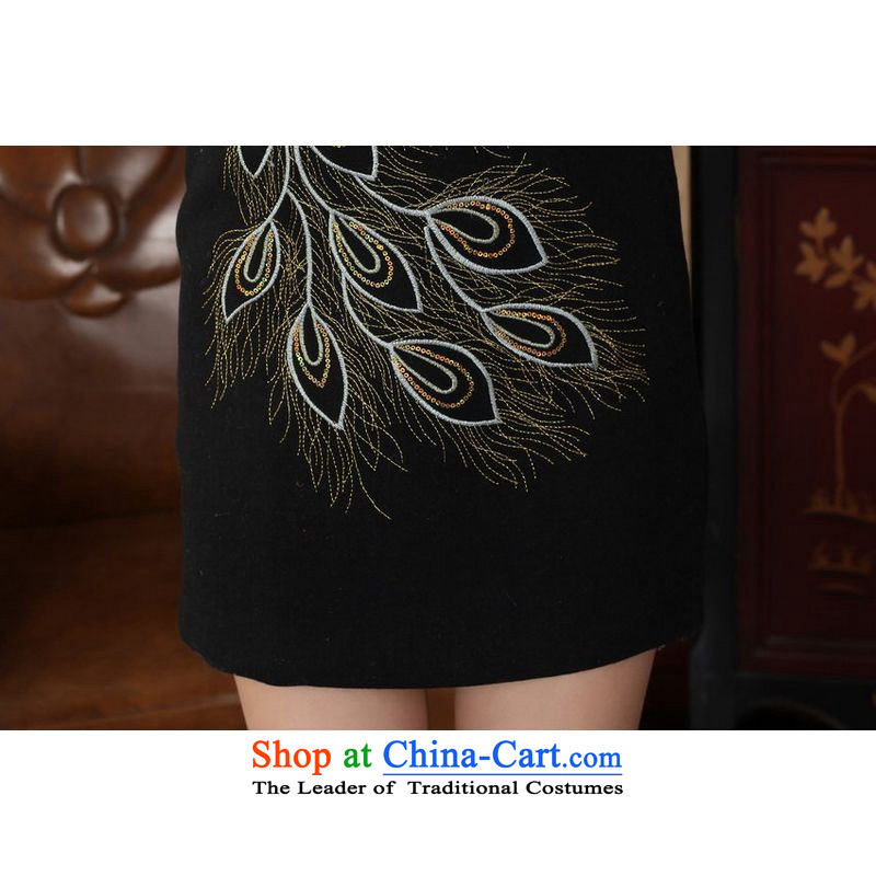 Shanghai, optimize IPO Chinese improved cheongsam dress short skirt for winter new retro-l'oeil embroidery cheongsam Y0030-a cotton Sau San 40/XXL, Black, optimize options , , , Shanghai Online Shopping