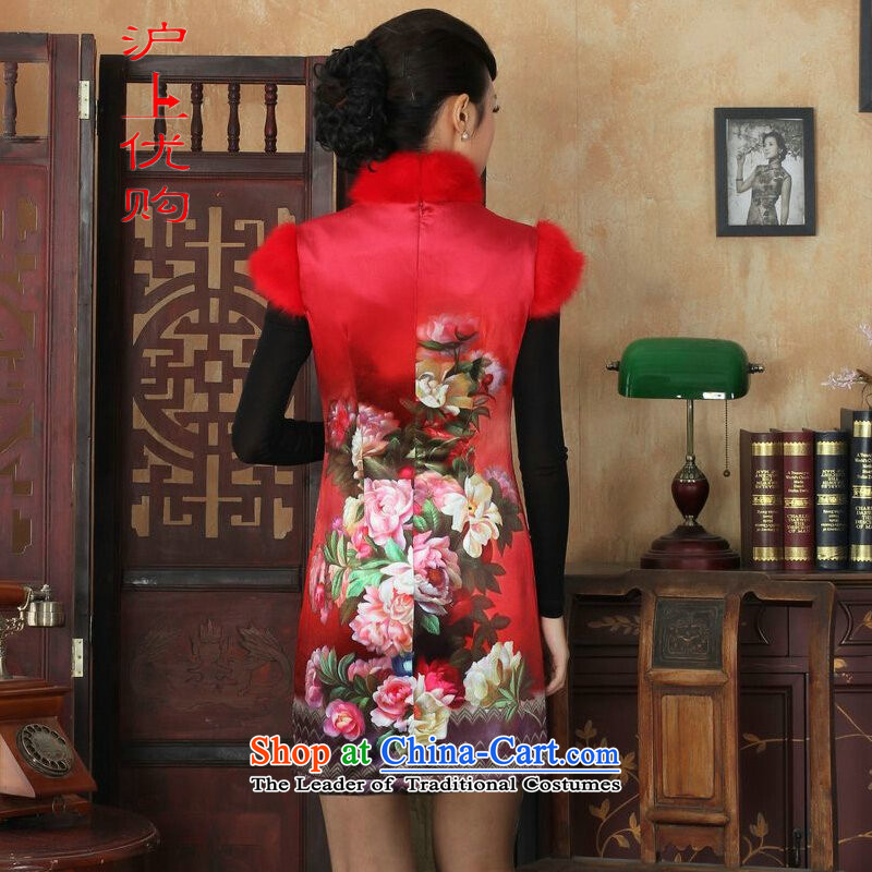 Shanghai, optimize IPO Chinese improved cheongsam dress short skirt for winter new Superior Plus cotton wool 34/M, red qipao and Shanghai in Sau San optimization options, , , , shopping on the Internet
