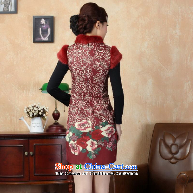 Ms Au King Mansion to Chinese improved cheongsam dress short skirt for winter new superior pure cotton Y0019 qipao red 32/S, Sau San Jing Ge....' shopping on the Internet