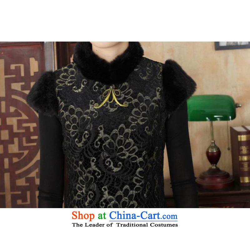 Ms Au King Mansion to Chinese improved cheongsam dress short skirt for winter new superior ELASTIC LACE cheongsam dress Kim scouring pads Sau San Y0025 black 34/M, intended Jing Ge , , , shopping on the Internet