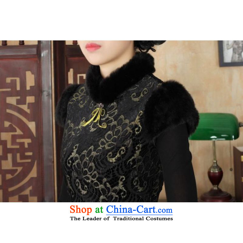 Ms Au King Mansion to Chinese improved cheongsam dress short skirt for winter new superior ELASTIC LACE cheongsam dress Kim scouring pads Sau San Y0025 black 34/M, intended Jing Ge , , , shopping on the Internet