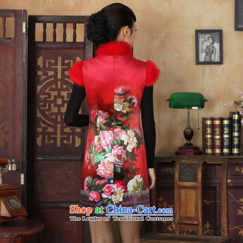 Ms Au King Mansion to Chinese improved cheongsam dress short skirt for winter new Superior Plus cotton wool 34/M, qipao red to Sau San Jing Ge , , , shopping on the Internet