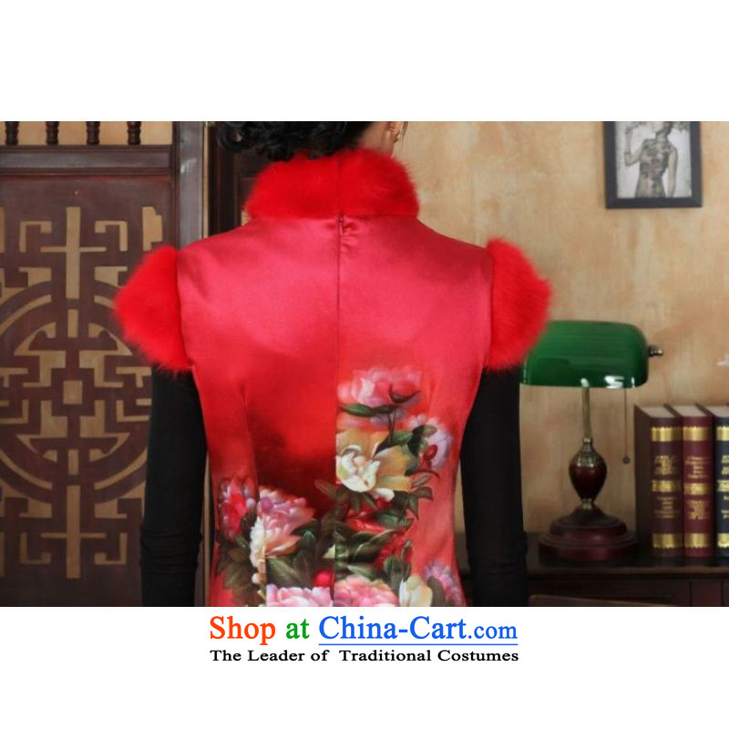 Ms Au King Mansion to Chinese improved cheongsam dress short skirt for winter new Superior Plus cotton wool 34/M, qipao red to Sau San Jing Ge , , , shopping on the Internet