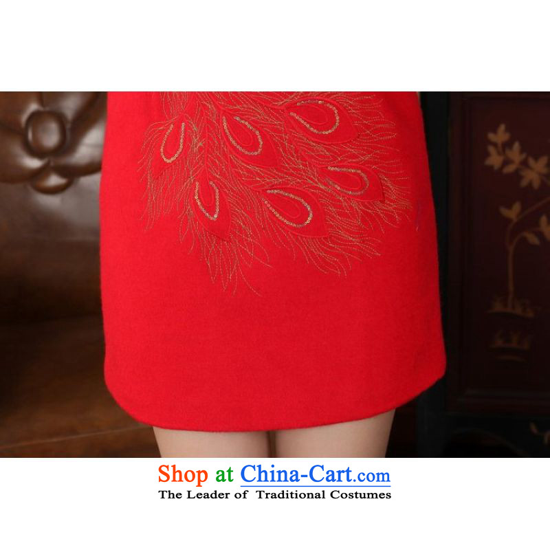 Ms Au King Mansion to Chinese improved cheongsam dress short skirt for winter new retro-l'oeil embroidery cheongsam Y0030 cotton Sau San Red 40/XXL, intended Jing Ge , , , shopping on the Internet
