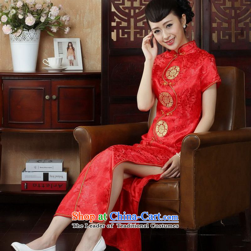 158 Jing Ms. Tang dynasty qipao Mock-neck damask cheongsam dress long skirt 3XL, red 158 jing shopping on the Internet has been pressed.