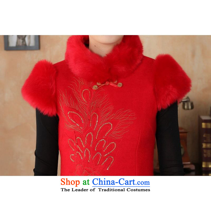 158 Jing Ms. Tang dynasty qipao Fall/Winter Collections of nostalgia for the new improved wool rabbit hair? For embroidery cheongsam 2XL, red 158 jing shopping on the Internet has been pressed.