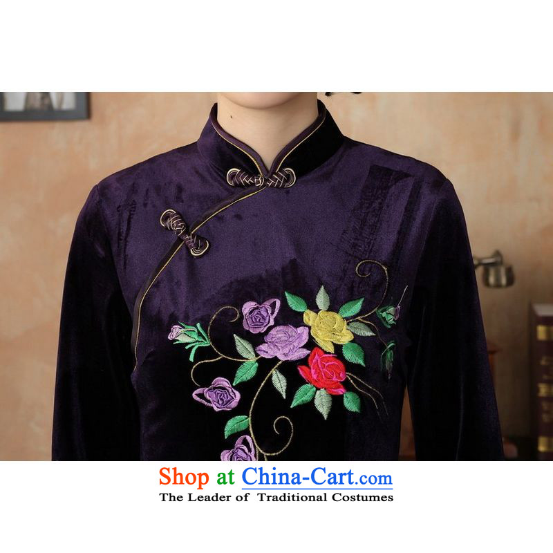 158 Jing new Superior Stretch Wool qipao seven gold Autumn and Winter, dresses cuff dresses -B purple , L 158 jing shopping on the Internet has been pressed.