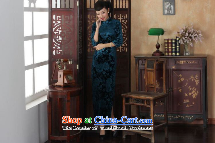158 Jing new Superior Stretch Wool long qipao Kim 7 cuff autumn and winter, dresses dresses blue L picture, prices, brand platters! The elections are supplied in the national character of distribution, so action, buy now enjoy more preferential! As soon as possible.