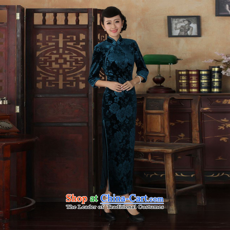158 Jing new Superior Stretch Wool long qipao Kim 7 cuff autumn and winter, dresses dresses blue?L
