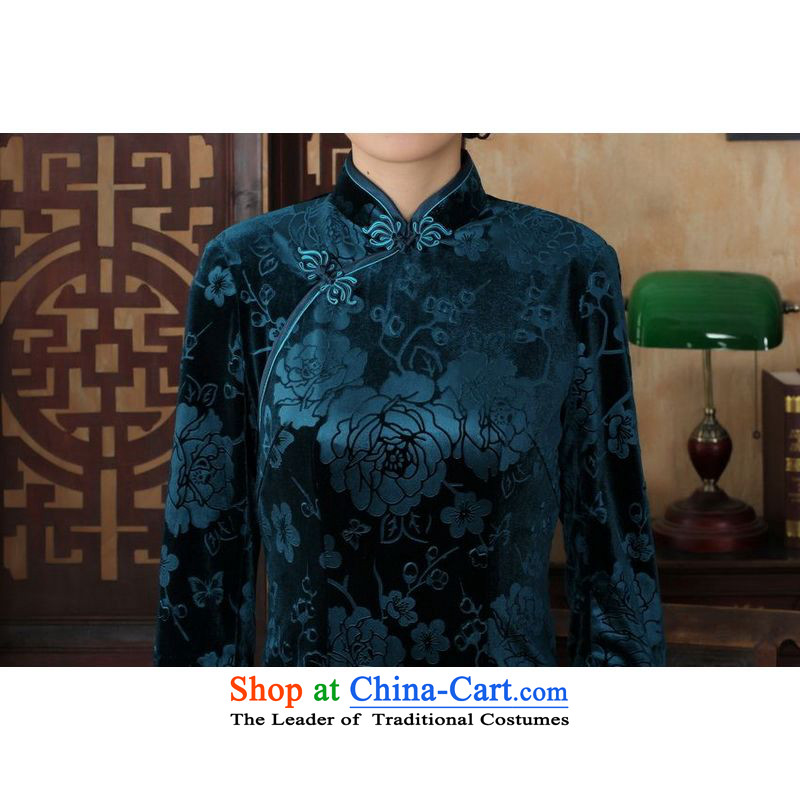 158 Jing new Superior Stretch Wool long qipao Kim 7 cuff autumn and winter, dresses dresses blue , L, 158 jing shopping on the Internet has been pressed.