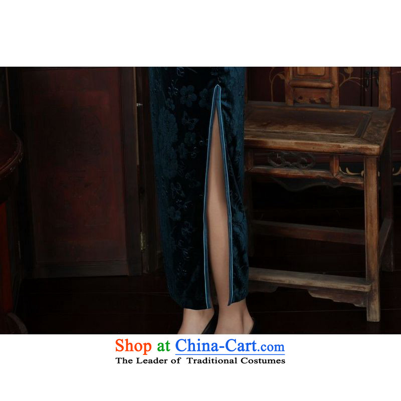 158 Jing new Superior Stretch Wool long qipao Kim 7 cuff autumn and winter, dresses dresses blue , L, 158 jing shopping on the Internet has been pressed.