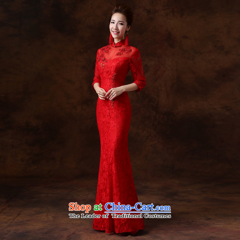 Jie mija bows Service Bridal Fashion cheongsam 2015 new red lace long sleeves, marriages bows services , L, Cheng Kejie mia , , , shopping on the Internet