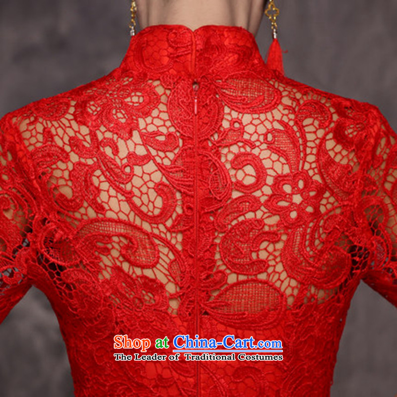 Jie mija qipao new 2015 improved wine red stylish lace marriages bows dress uniform crowsfoot autumn and winter female red S, Cheng Kejie mia , , , shopping on the Internet
