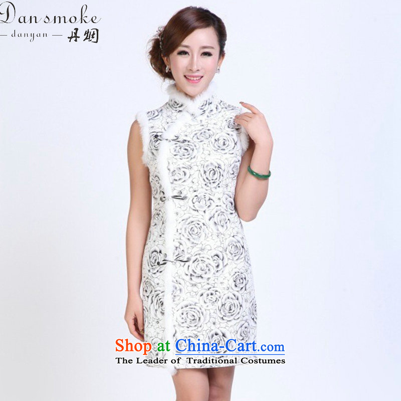 Dan smoke autumn and winter cheongsam dress Tang Dynasty Chinese collar skin rabbit hair improved qipao thin elegant qipao gown picture color annual?M