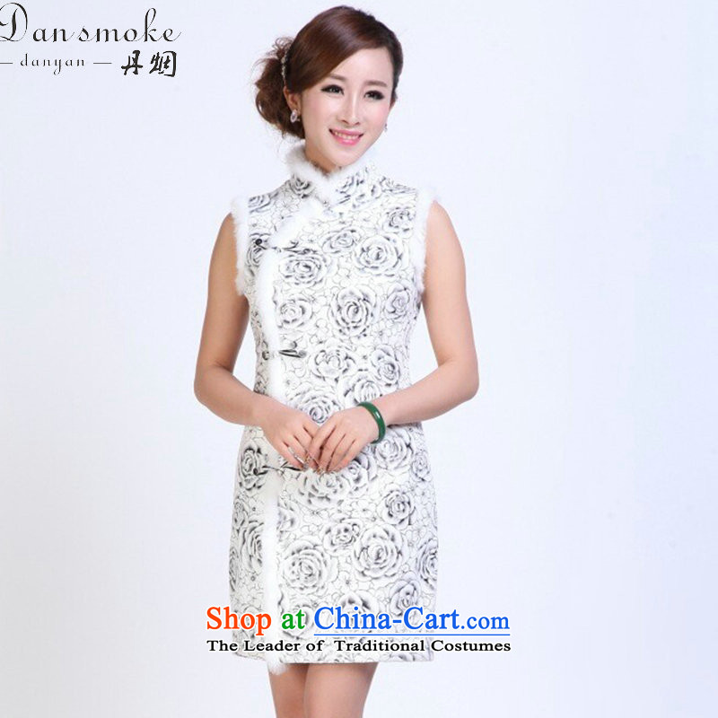 Dan smoke autumn and winter cheongsam dress Tang Dynasty Chinese collar skin rabbit hair improved qipao thin elegant qipao gown picture color annual Dan M smoke , , , shopping on the Internet