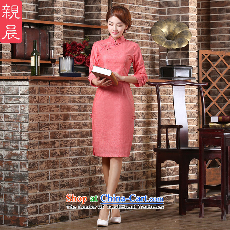 At 2015 new parent in the summer and autumn in the Cuff cotton linen arts improved stylish 7 cuff retro cheongsam dress pink M-waist 72cm- five days of pro-am , , , shopping on the Internet