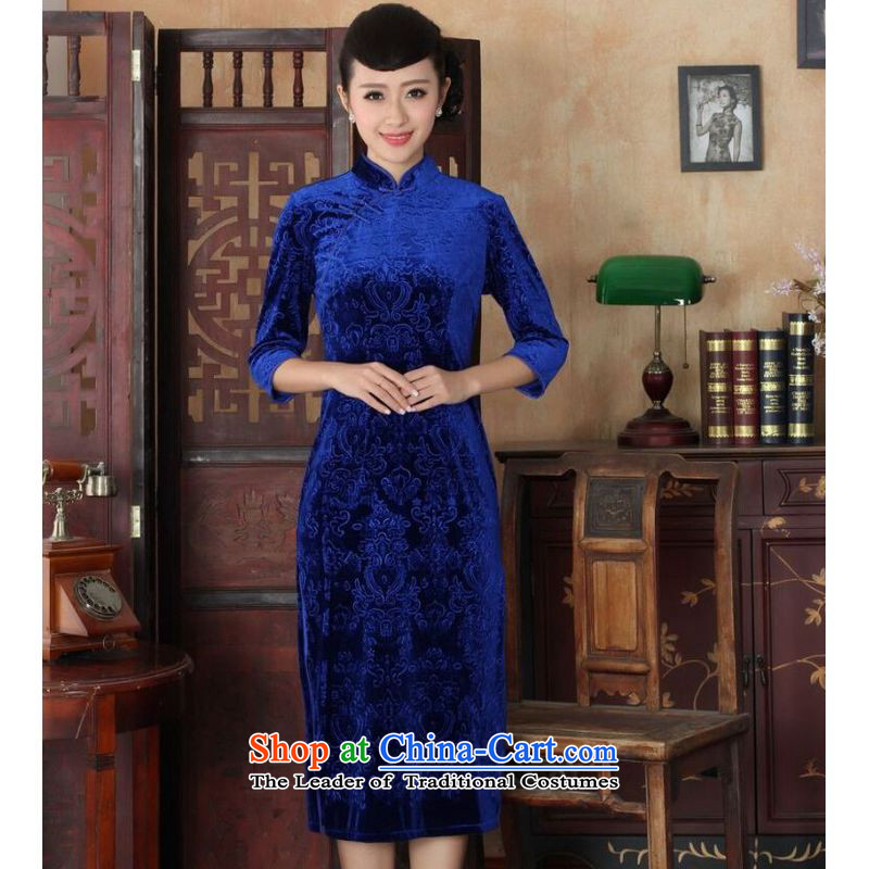 Ms Au King Mansion to new Superior Stretch Wool in Kim qipao 7 cuff autumn and winter, dresses dresses Blue?M