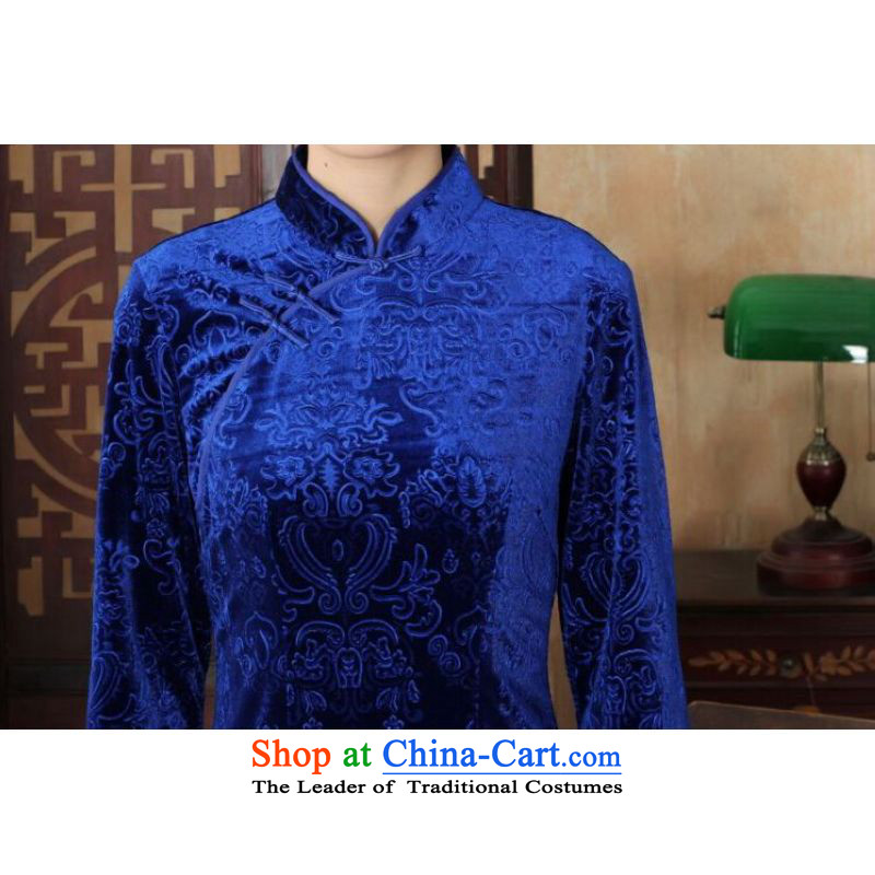 Ms Au King Mansion to new Superior Stretch Wool in Kim qipao 7 cuff autumn and winter, dresses dresses Blue M to Jing Ge , , , shopping on the Internet