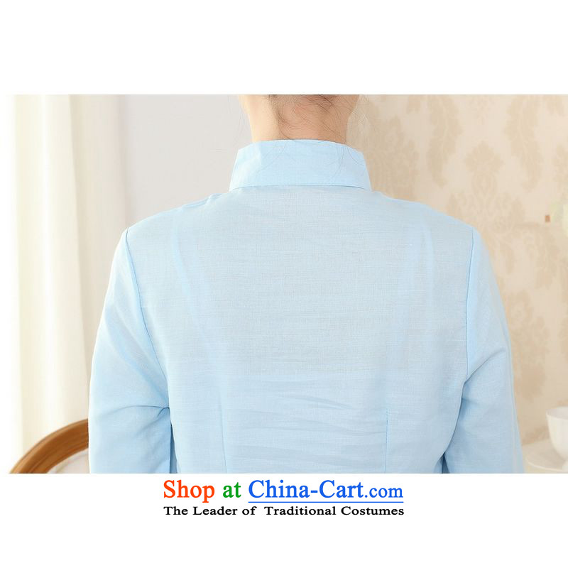 Ms. Li Jing Tong Women's clothes summer shirt collar cotton linen hand-painted Chinese Han-women in Tang Dynasty improved cuff -A blue , L 158 jing shopping on the Internet has been pressed.