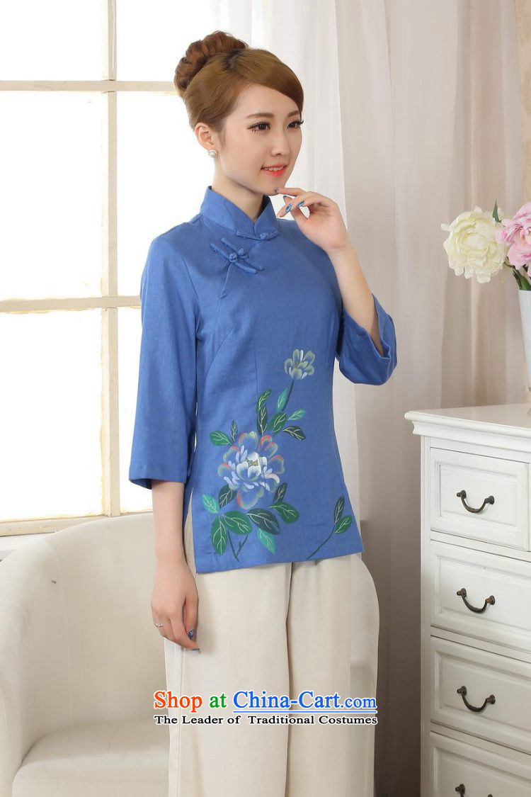 Ms. Li Jing Tong Women's clothes summer shirt collar cotton linen hand-painted Chinese Han-women in Tang Dynasty improved cuff -A dark green S picture, prices, brand platters! The elections are supplied in the national character of distribution, so action, buy now enjoy more preferential! As soon as possible.