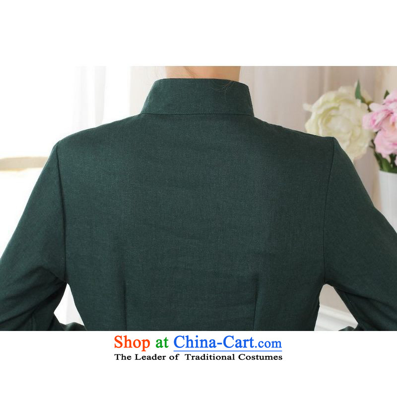 Ms. Li Jing Tong Women's clothes summer shirt collar cotton linen hand-painted Chinese Han-women in Tang Dynasty improved cuff -A dark green S, Li Jing shopping on the Internet has been pressed.