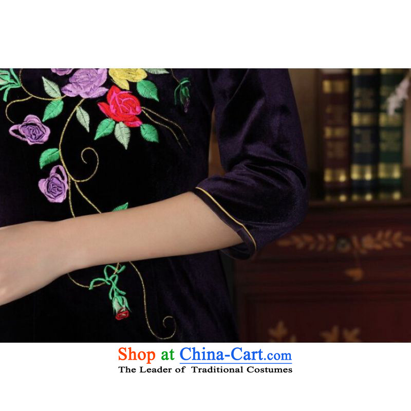 Ms Au King Mansion to new Superior Stretch Wool qipao seven gold Autumn and Winter, dresses cuff dresses -B purple M to Jing Ge , , , shopping on the Internet