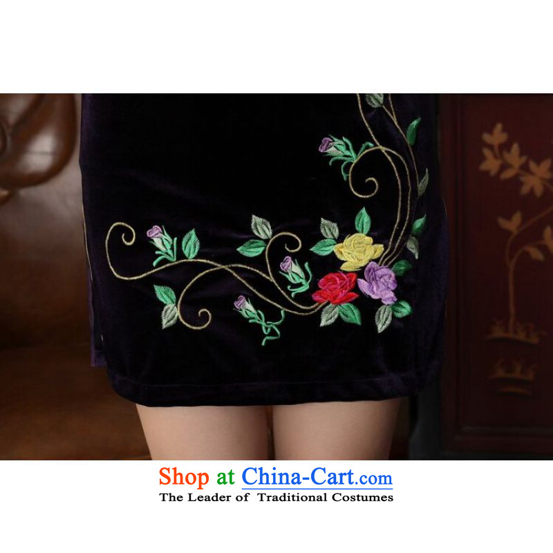 Ms Au King Mansion to new Superior Stretch Wool qipao seven gold Autumn and Winter, dresses cuff dresses -B purple M to Jing Ge , , , shopping on the Internet
