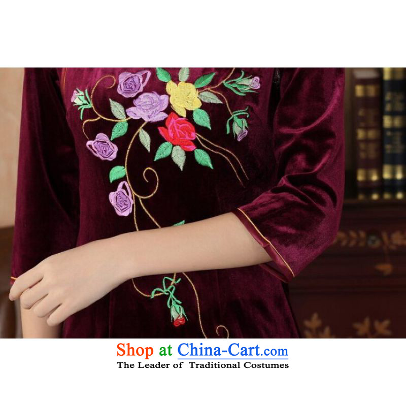 Shanghai, optimize the purchase of new, superior Stretch Wool qipao seven gold Autumn and Winter, dresses cuff dresses wine red 2XL, Shanghai, optimizing options , , , shopping on the Internet