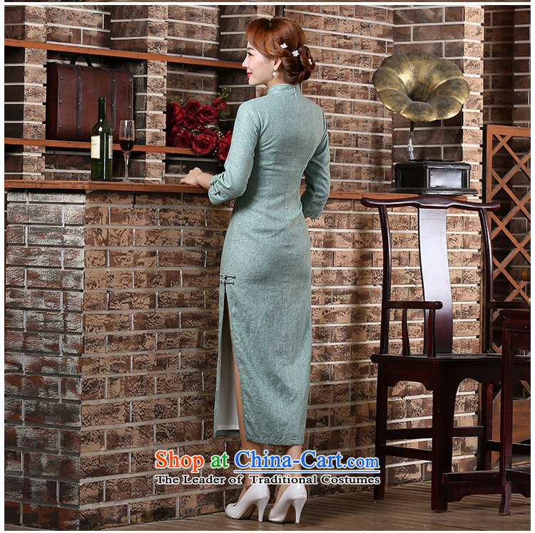 【 pro-am as soon as possible in the autumn of 2015, new long-sleeved arts 7 cuff wind-retro cheongsam dress light blue 2XL- waist length and 84cm photo, prices, brand platters! The elections are supplied in the national character of distribution, so action, buy now enjoy more preferential! As soon as possible.
