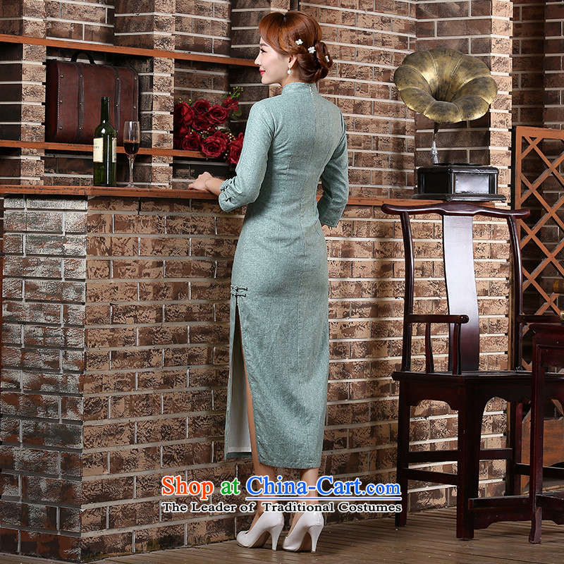 【 pro-am as soon as possible in the autumn of 2015, new long-sleeved arts 7 cuff wind-retro cheongsam dress light blue 2XL- waist 84cm, pro-am , , , shopping on the Internet