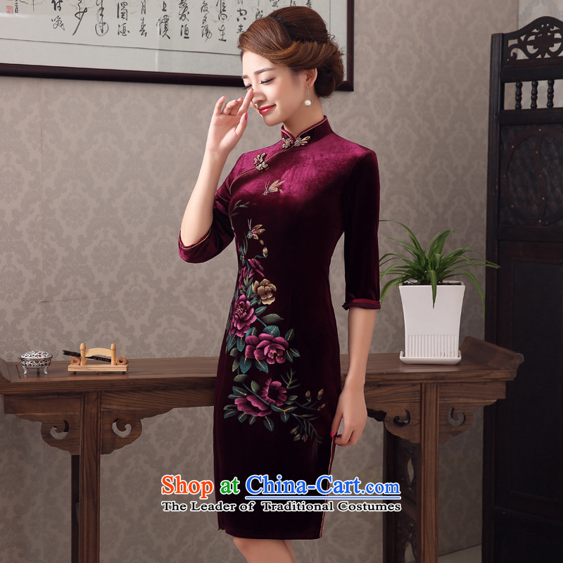 The new summer and fall of 2015 Kim scouring pads qipao skirt improvement in older cuff wedding wedding dresses with mother wine red 2XL- waist 80cm, pro-am , , , shopping on the Internet