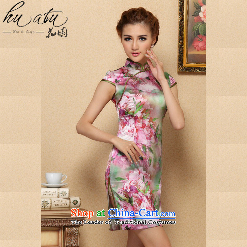 Floral qipao female Tang Dynasty Chinese collar Silk Cheongsam noble stylish herbs extract qipao gown cheongsam 995# banquet, floral shopping on the Internet has been pressed.